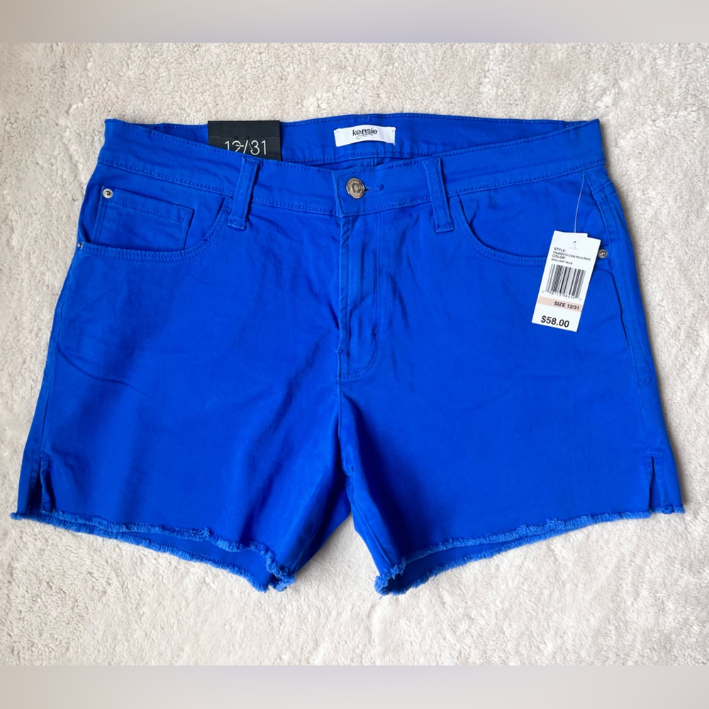 Kensie Royal Blue Frayed Hem Women's Shorts